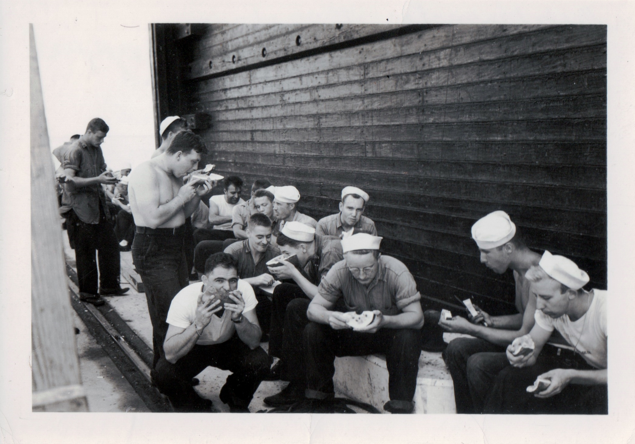 Watermelon was dropped when supplies were being carried on board so men were given permission to eat it.