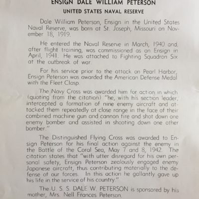 Information about Ensign Dale W. Peterson  from Commissioning Ceremonies Invitation