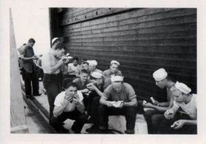 Watermelon Feast. Watermelon was dropped when supplies were being carried on board. The men were given permission to eat it!